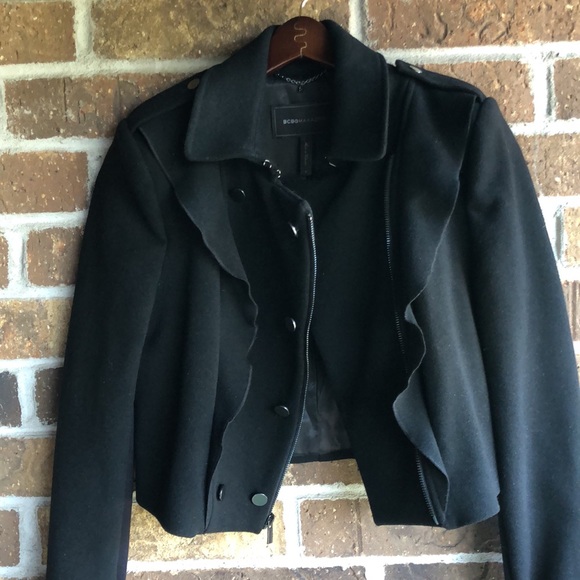 BCBGMAXAZRIA Black Fay Ruffled Moto Jacket - Picture 6 of 12